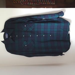Pendleton Navy and Green Plaid Shirt 100% Virgin Wool Men's Large Long